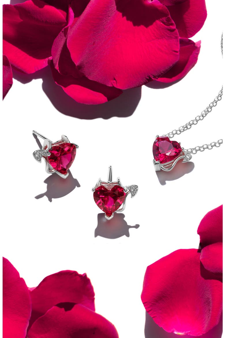 Sterling Silver Red CZ Devil Heart Pendant Necklace & Stud Earrings Set, Alternate, color, RED