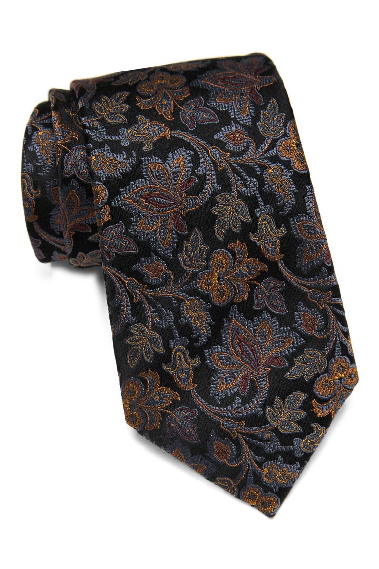 Floral Vine Silk Tie, Main, color, BLACK