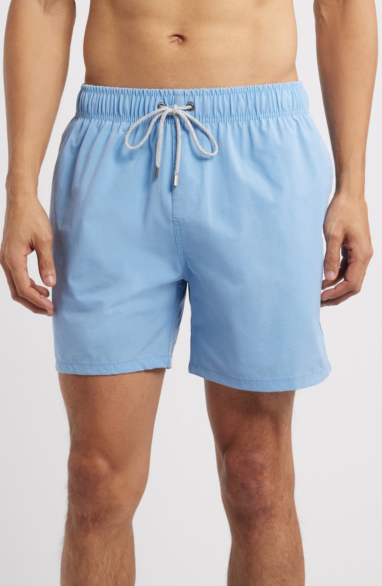 Vintage Summer Washed Swim Trunks, Main, color, Blue