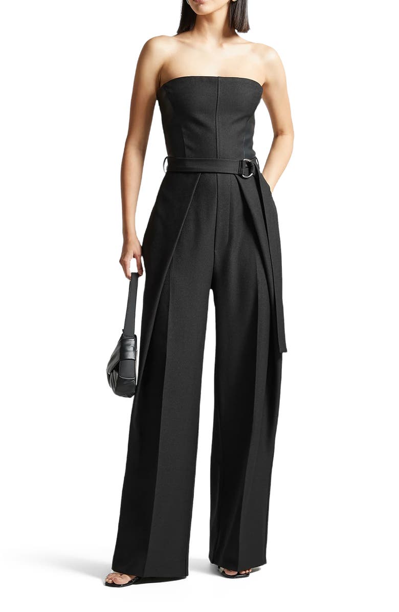 Manière De Voir Sabine Tailored Pleat Jumpsuit with Belt, Main, color, Black