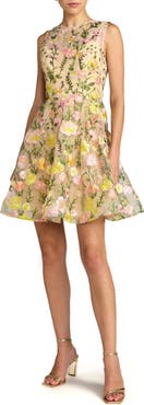 Mac Duggal Sleeveless Embroidered Lace High Neck Mini Dress