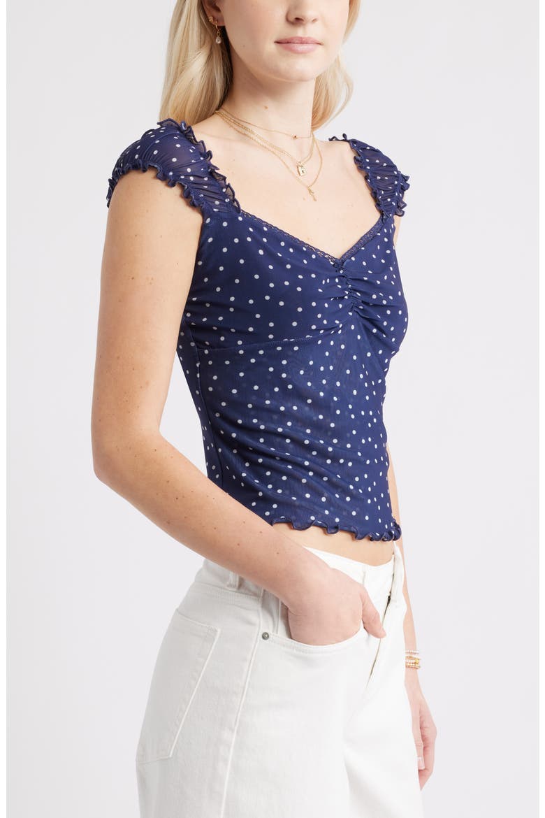 Print Mesh Top, Alternate, color, NAVY- WHITE MYLA DOT