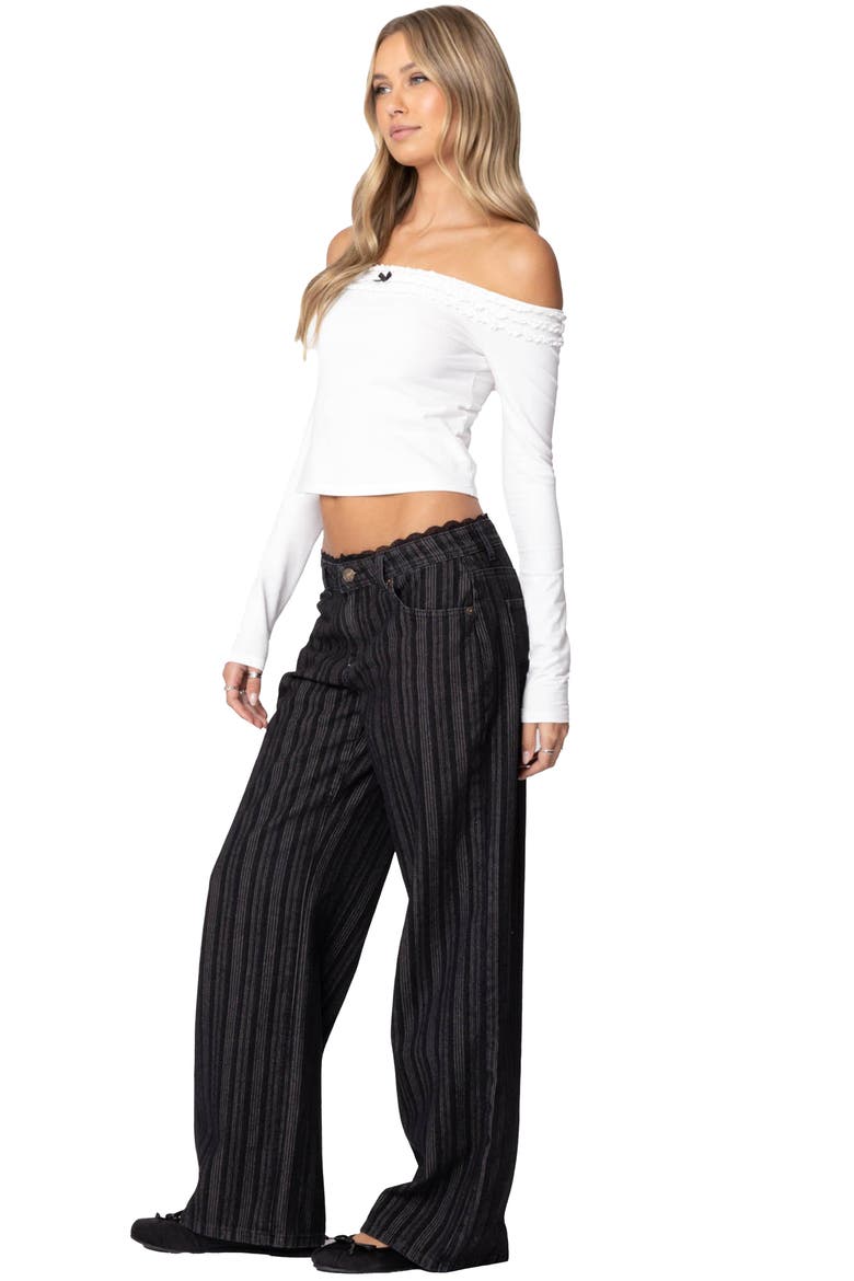 Stripe Lace Trim Low Rise Wide Leg Jeans, Alternate, color, BLACK