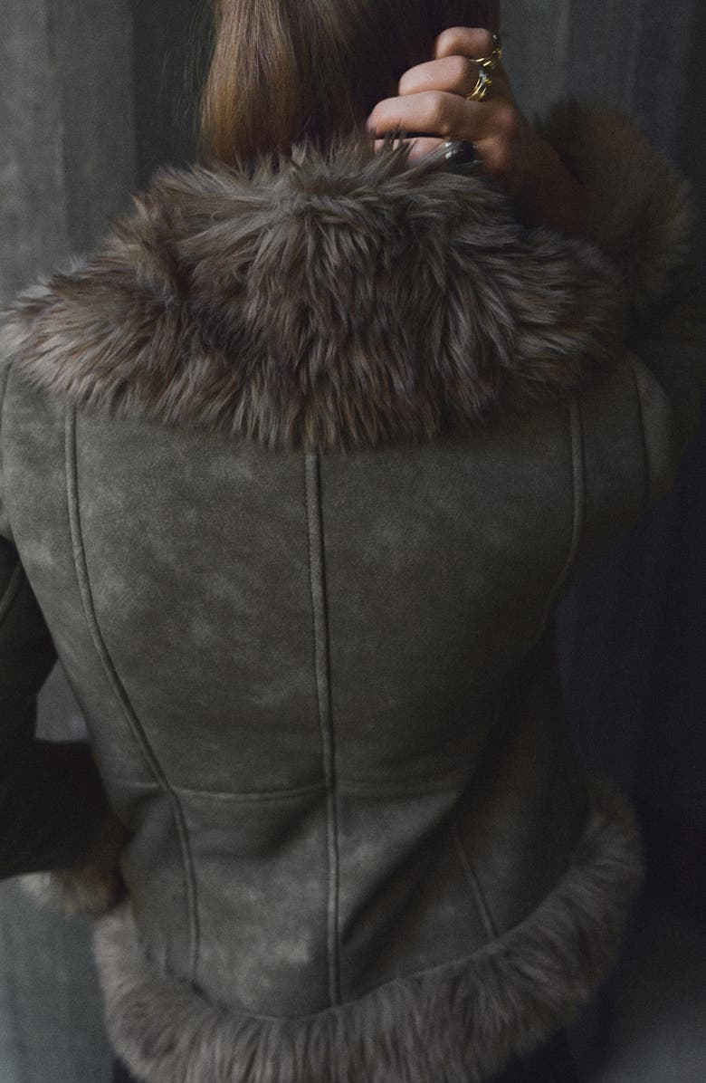 MANGO Faux Suede & Faux Fur Jacket, Alternate, color, 