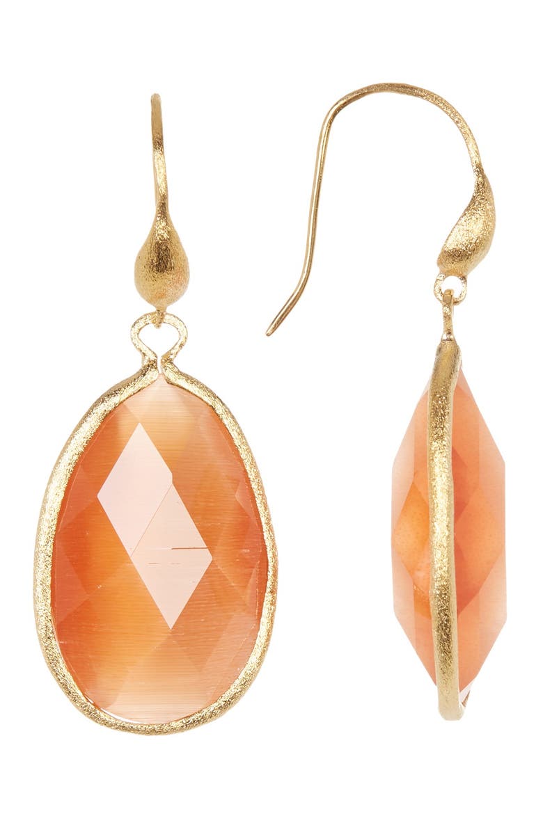 RIVKA FRIEDMAN 18K Gold Clad Faceted Peach Cat's Eye Drop Earrings, Main, color, 