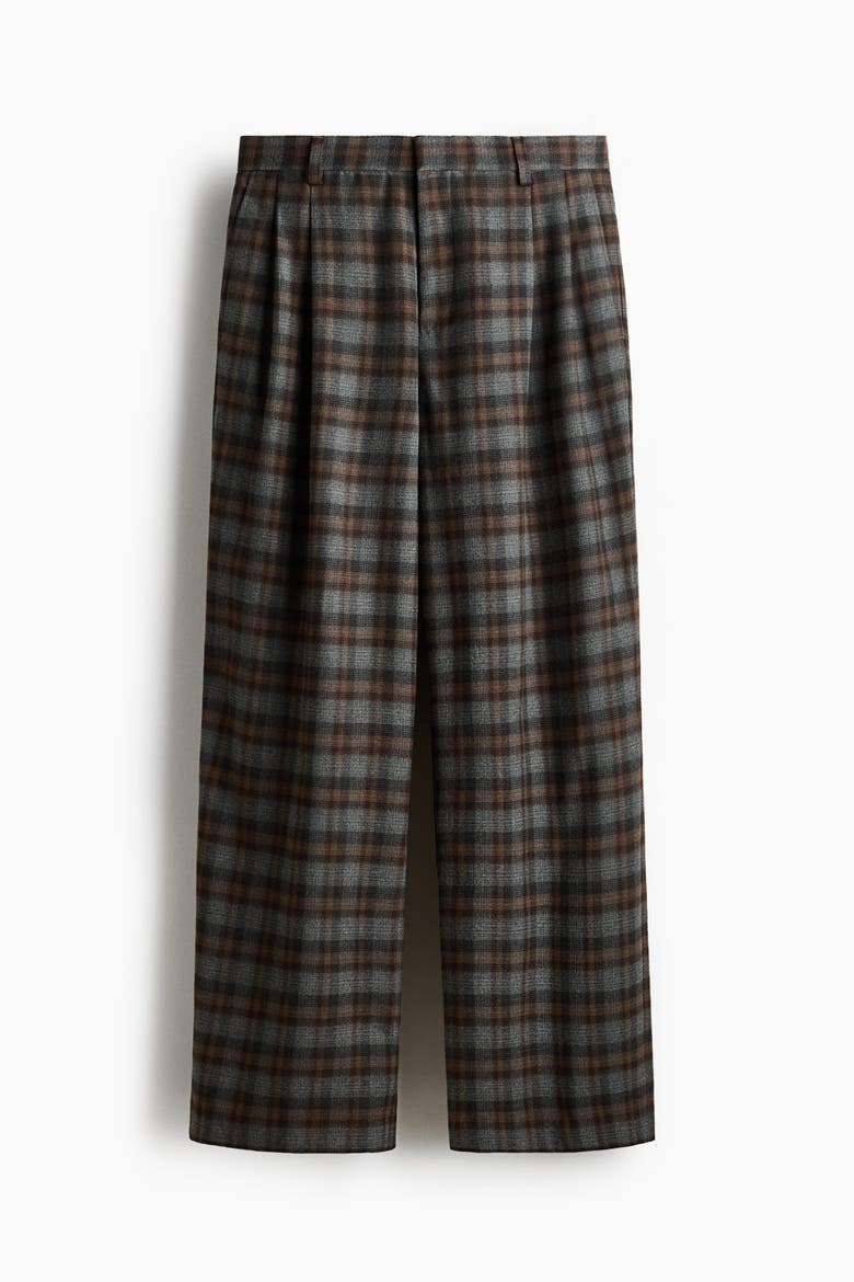 Oversized Wide-leg Tailored Pants, Alternate, color, Gray/plaid