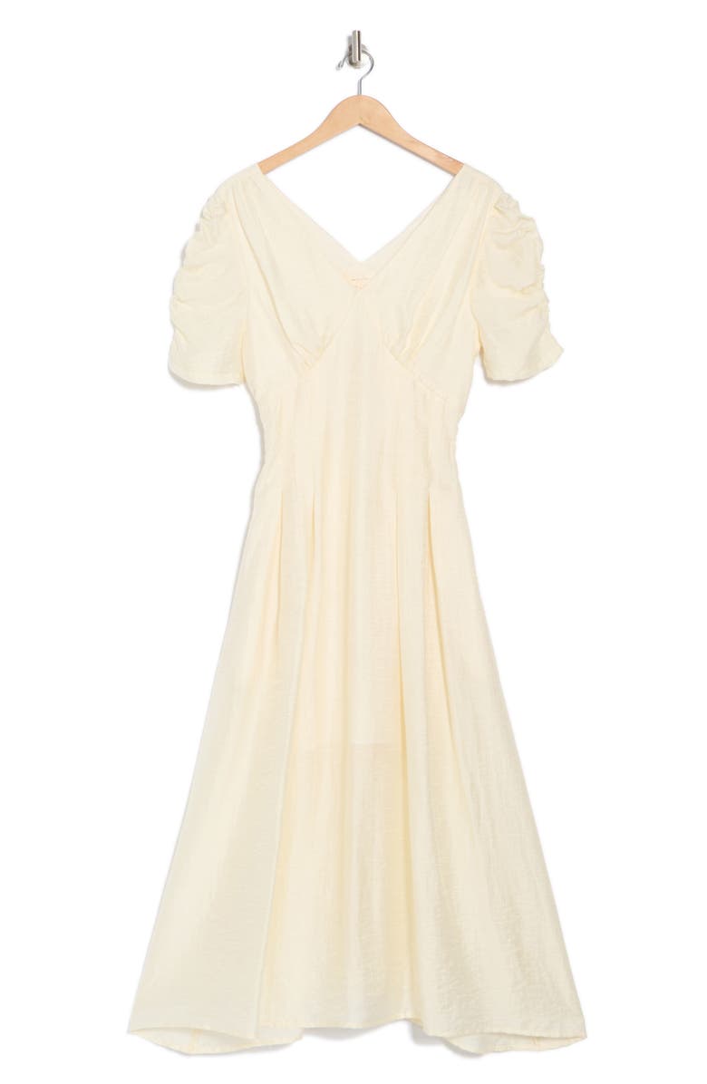 MELLODAY Ruched Sleeve V-Neck Midi Dress, Alternate, color,