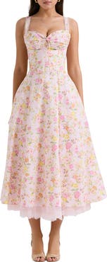HOUSE OF CB Rosalee Floral Stretch Cotton Petticoat Dress