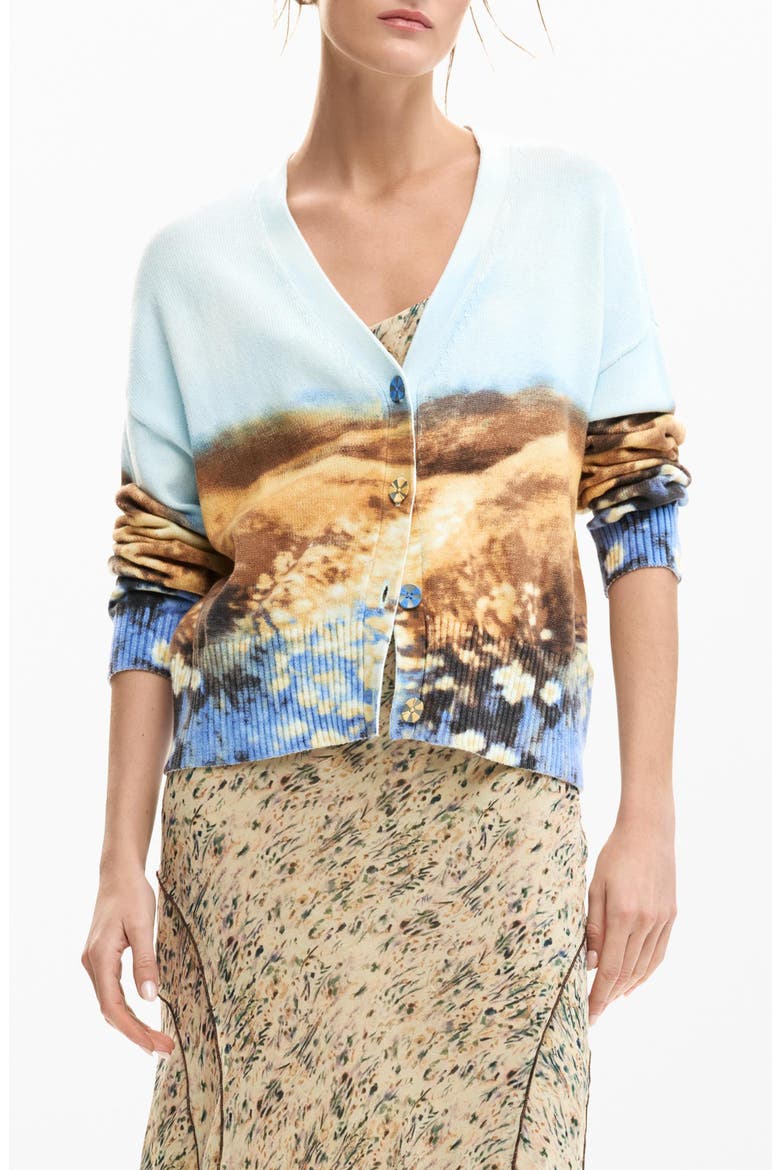 Abstract Print Stretch Cotton Cardigan, Main, color, LIGHT BLUE