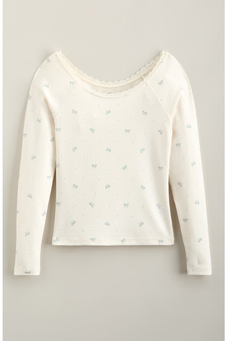 Kids' Lace Trim Top, Main, color, IVORY TEAL DOTTY BOWS