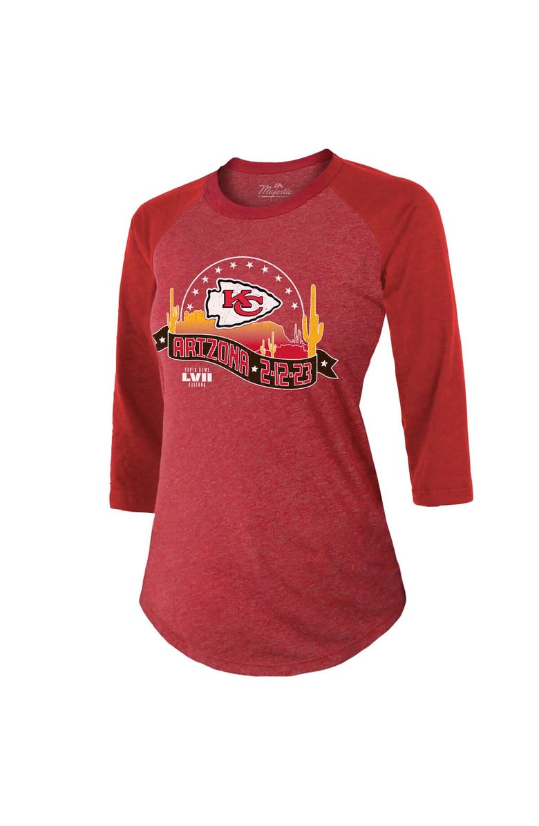 Majestic Threads Women's Majestic Threads Red Kansas City Chiefs Super Bowl LVII Desert Tri-Blend Raglan 3/4 Sleeve T-Shirt, Alternate, color, 