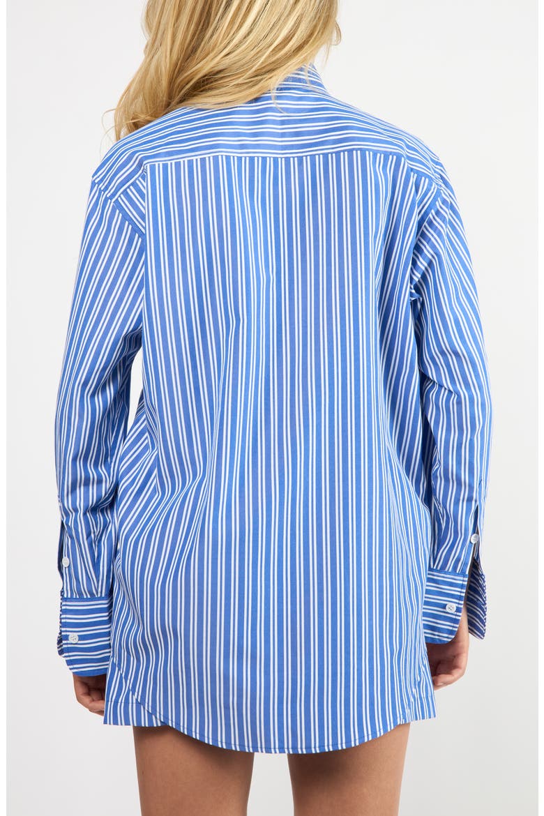 Seaside Stripe Cotton Blend Button-Up Shirt, Alternate, color, BLUE