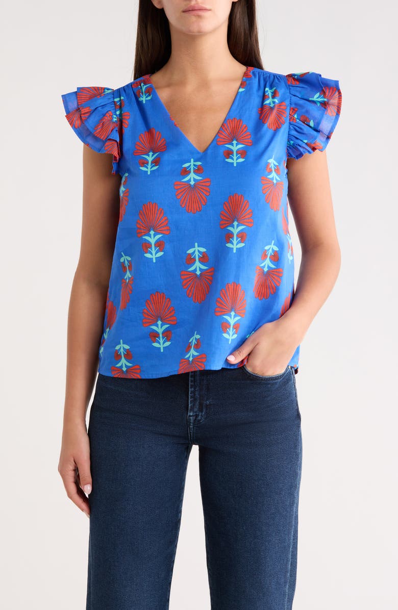 SUGARLIPS Lucinda Floral Seni Ruffle Sleeve Top, Main, color, Blue-Red