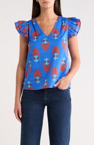 SUGARLIPS Lucinda Floral Seni Ruffle Sleeve Top