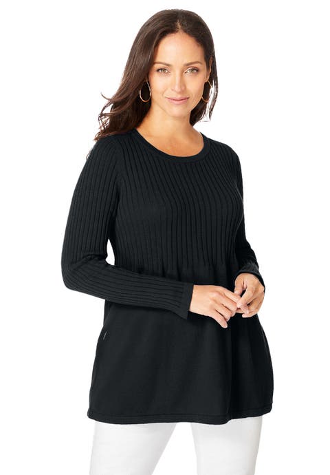 Ribbed Baby Doll Tunic Sweater (Plus)