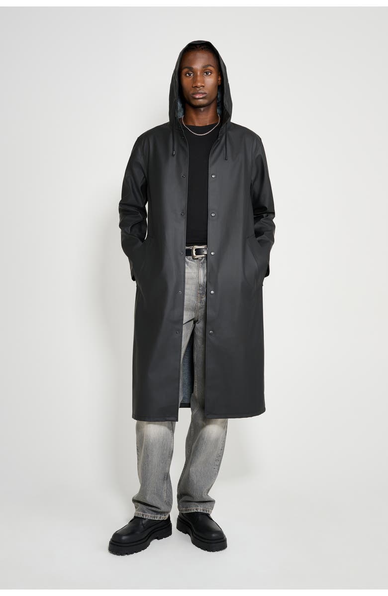 Stutterheim Stockholm Hooded Long Raincoat, Main, color, Black