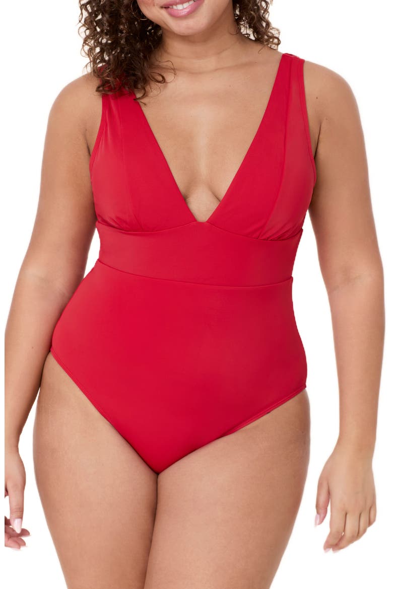 Mykonos Plunge One-Piece Swimsuit, Alternate, color, CHERRY RED