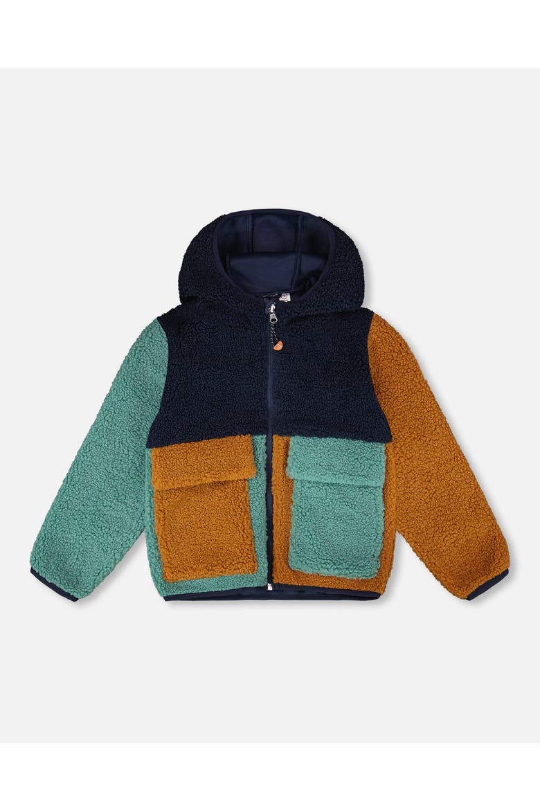 Boy Long Sleeve Fleece Jacket, Main, color, Navy Colorblock