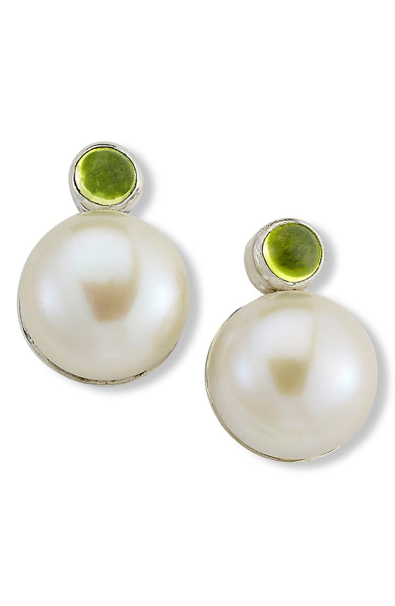 SAMUEL B. Peridot & Faux Pearl Drop Earrings, Main, color, White/ Green
