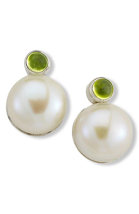 Peridot & Faux Pearl Drop Earrings