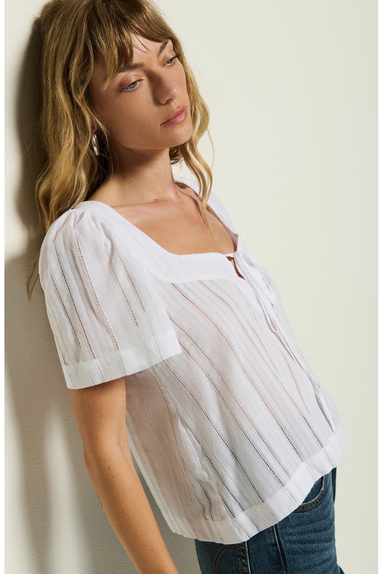 Vanity Ladder Stitch Inset Cotton Top, Alternate, color, WHITE