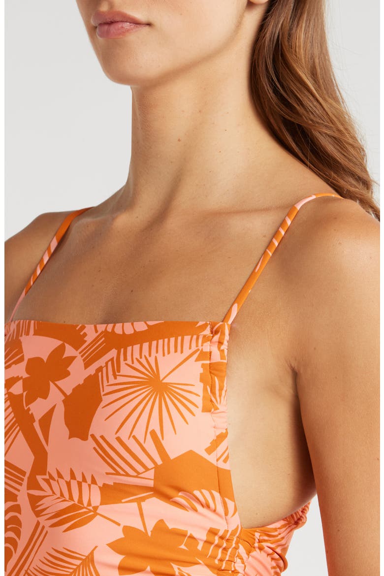 Blocked Out Floral Ruched One-Piece Swimsuit, Alternate, color, REEF PINK