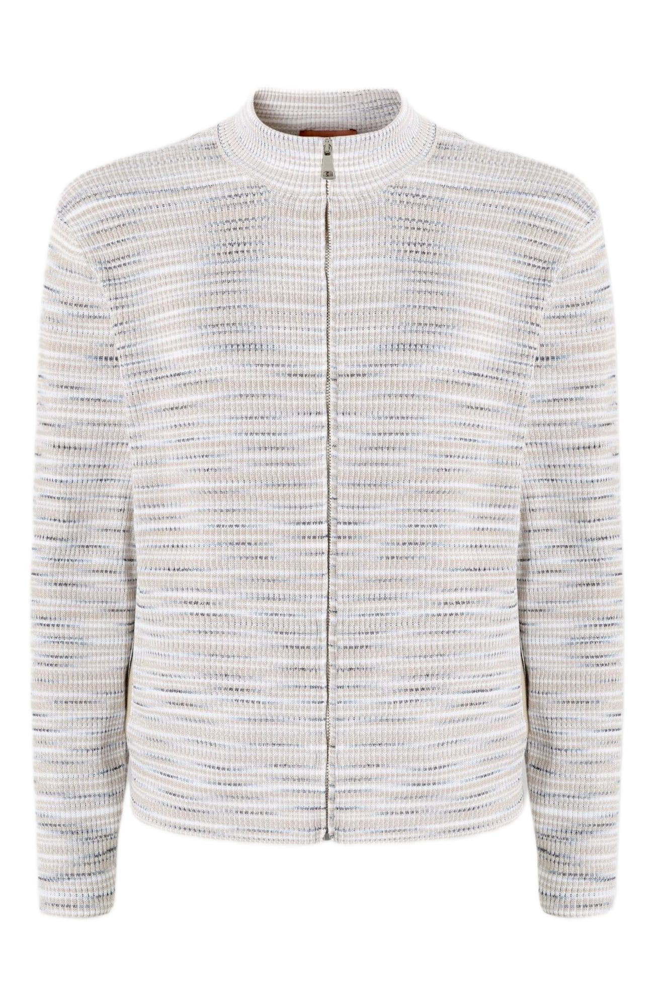 Ribbed Cotton Cardigan With Mock Neck And Space-dye Texture - image 2