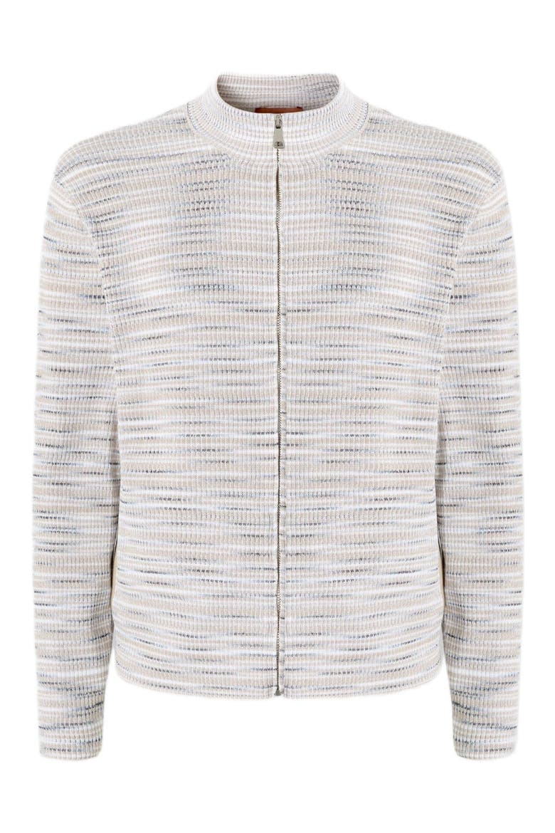 Ribbed Cotton Cardigan With Mock Neck And Space-dye Texture, Alternate, color, Multicoloured