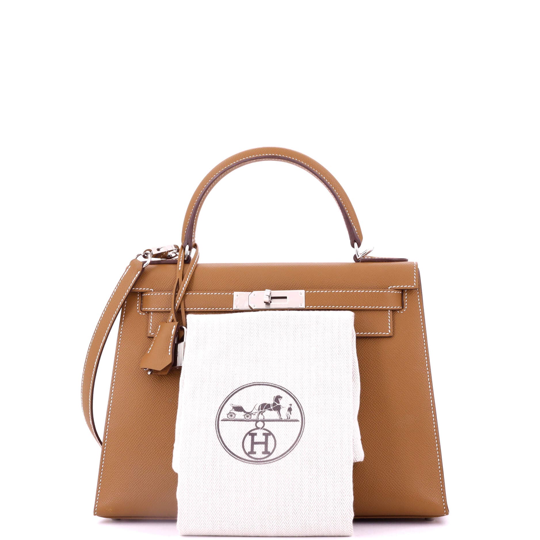 Pre-Owned Hermes Kelly Handbag Brown Epsom with Palladium Hardware 28, Alternate, color, 