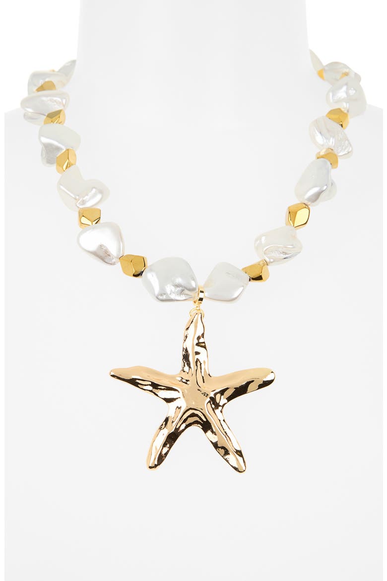 Talia Beaded Pearl Starfish Necklace, Alternate, color, GOLD