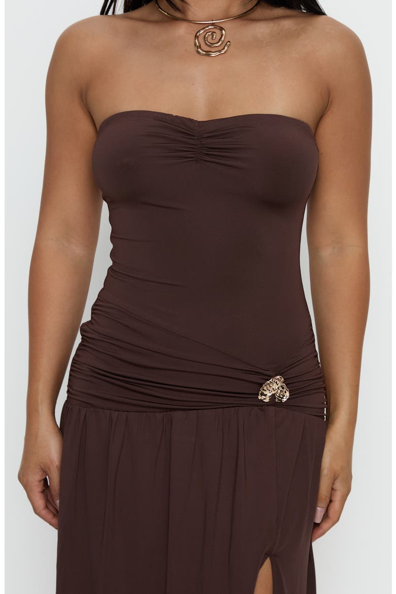 Alexe Ruched Strapless Maxi Dress, Alternate, color, CHOCOLATE