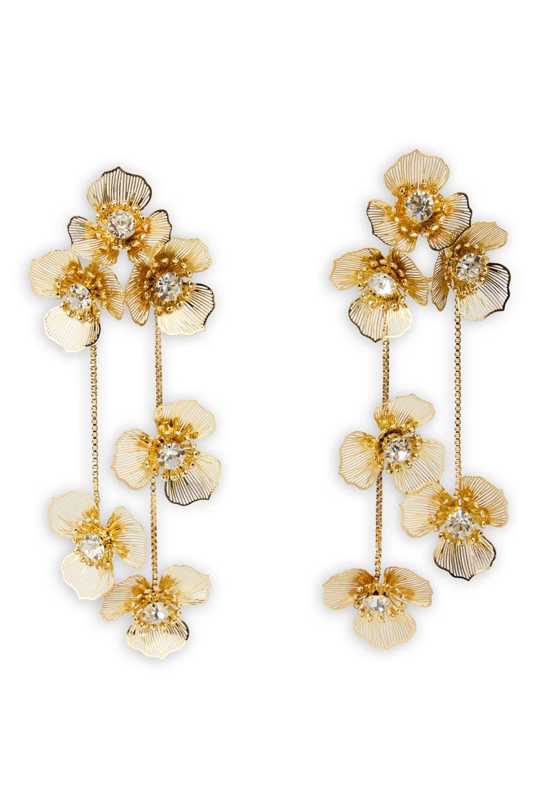 Crystal Flower Charm Drop Earrings, Alternate, color, GOLD