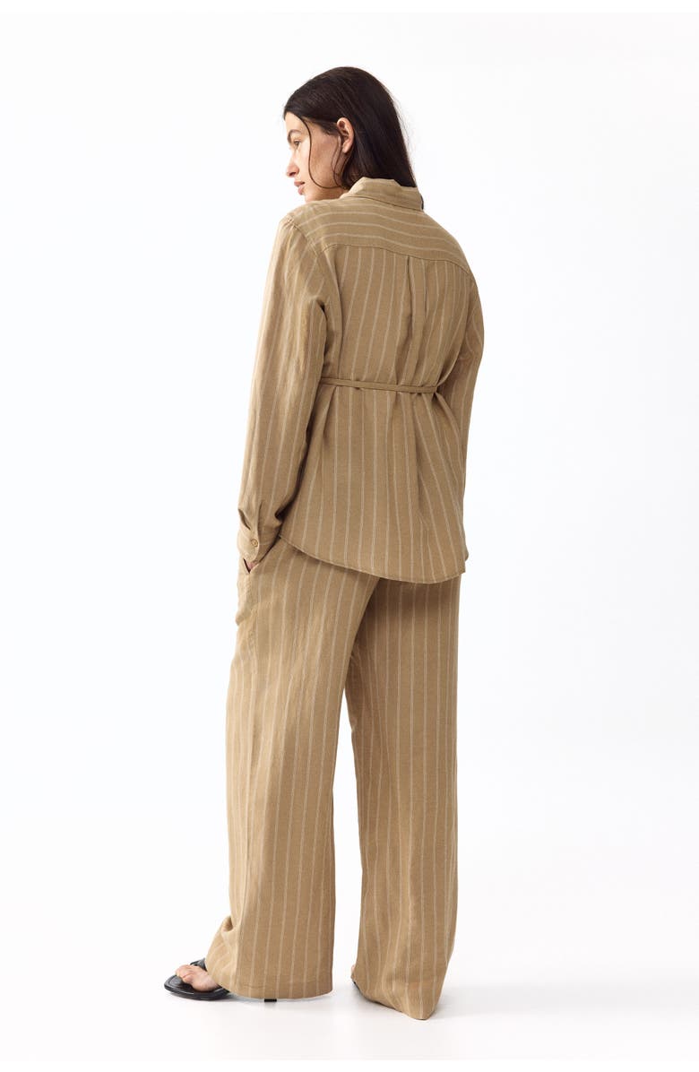 H&M Mama Before & After Linen-blend Trousers, Alternate, color, Beige/Striped