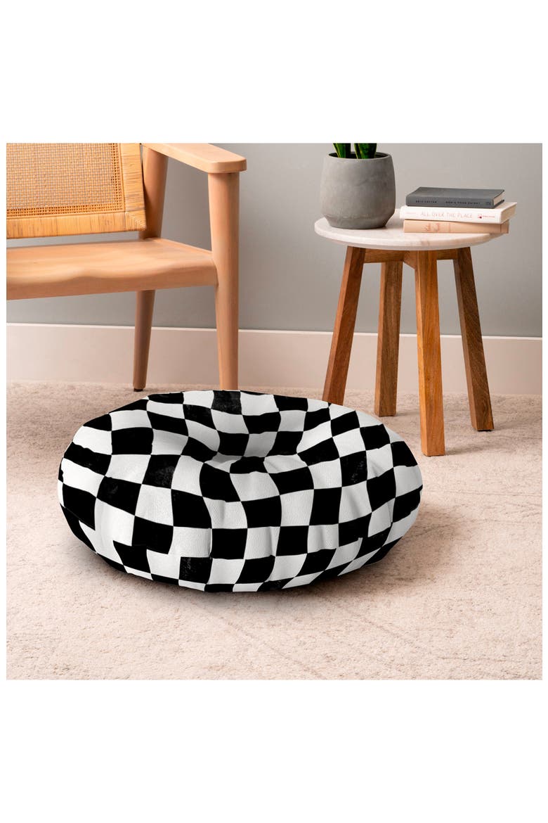 Warped Checkerboard Floor Pillow, Alternate, color, BLACK-WHITE