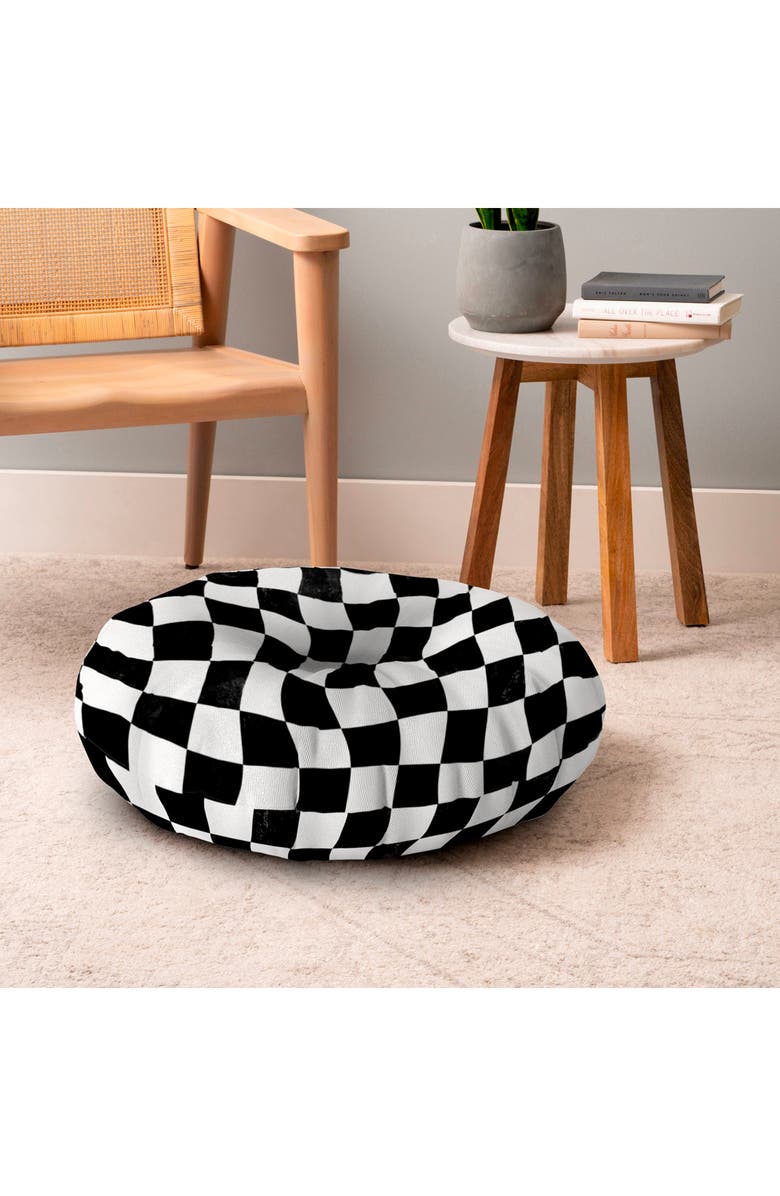 Deny Designs Warped Checkerboard Floor Pillow, Alternate, color, Black-White