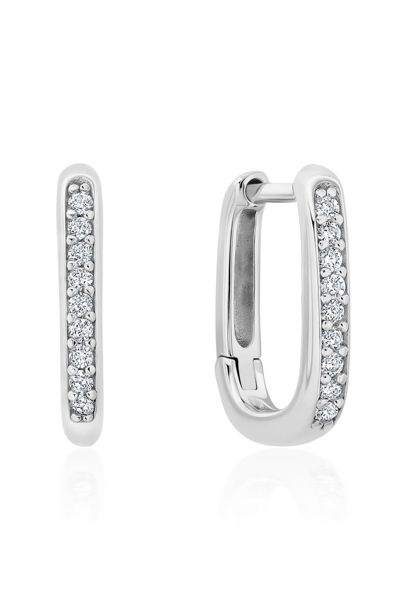 Crislu Pavé Square Huggie Hoop Earrings, Main, color, Pure Platinum/ Clear Stone