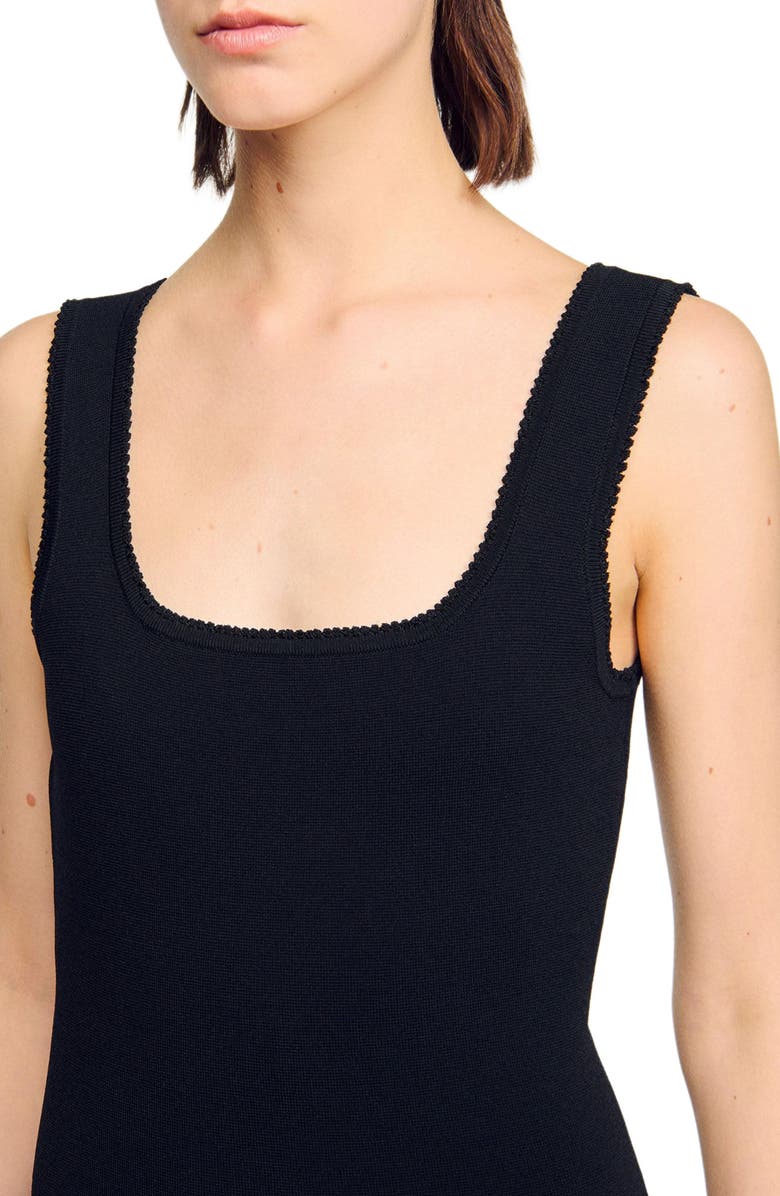 SANDRO Mini knit dress with ruffles, Alternate, color, Black