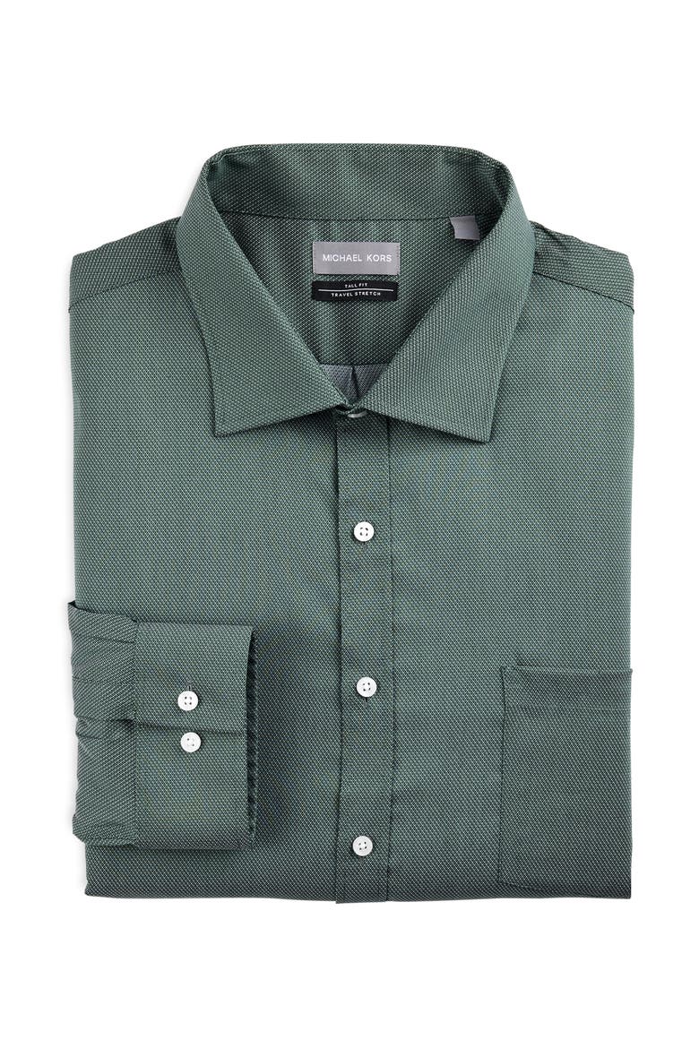 Big & Tall Micro Patterned Performance Dress Shirt, Main, color, GREEN