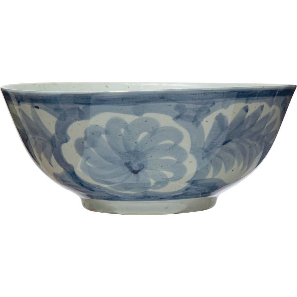 Storied Home Hand Painted Stoneware Bowl With Floral Design, Blue And White