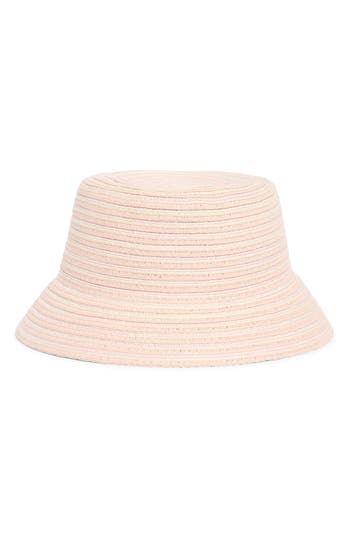 Nordstrom Rack Two Tone Stripe Paper Woven Bucket Hat In Blush Combo