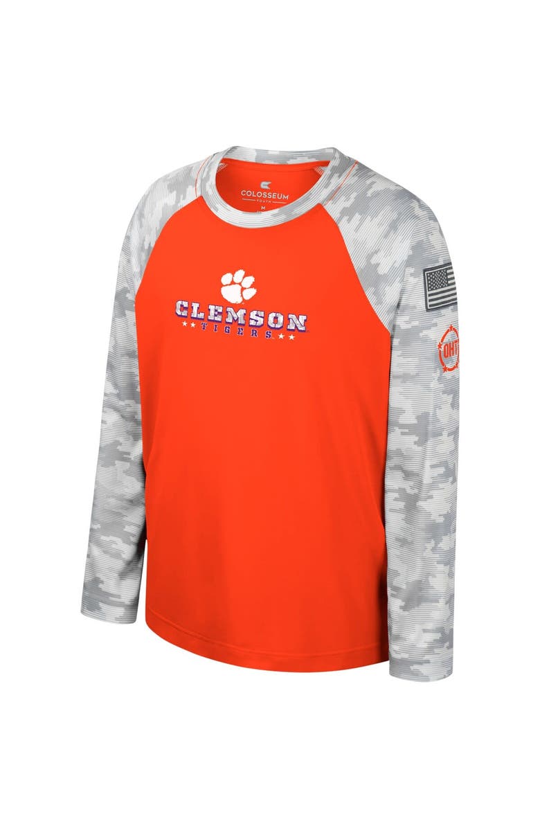 COLOSSEUM Youth Colosseum Orange/Camo Clemson Tigers OHT Military Appreciation Dark Star Raglan Long Sleeve T-Shirt, Alternate, color,