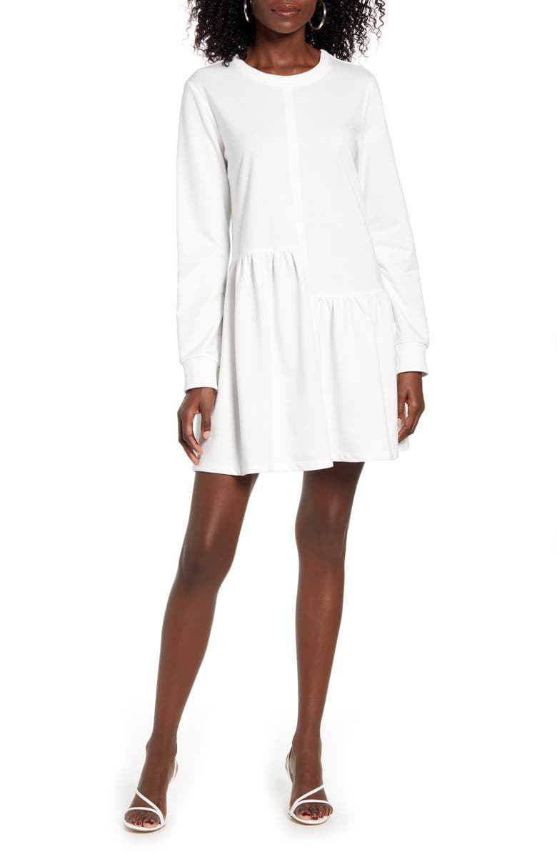 English Factory Ruffle Hem Long Sleeve Knit Dress, Alternate, color, White