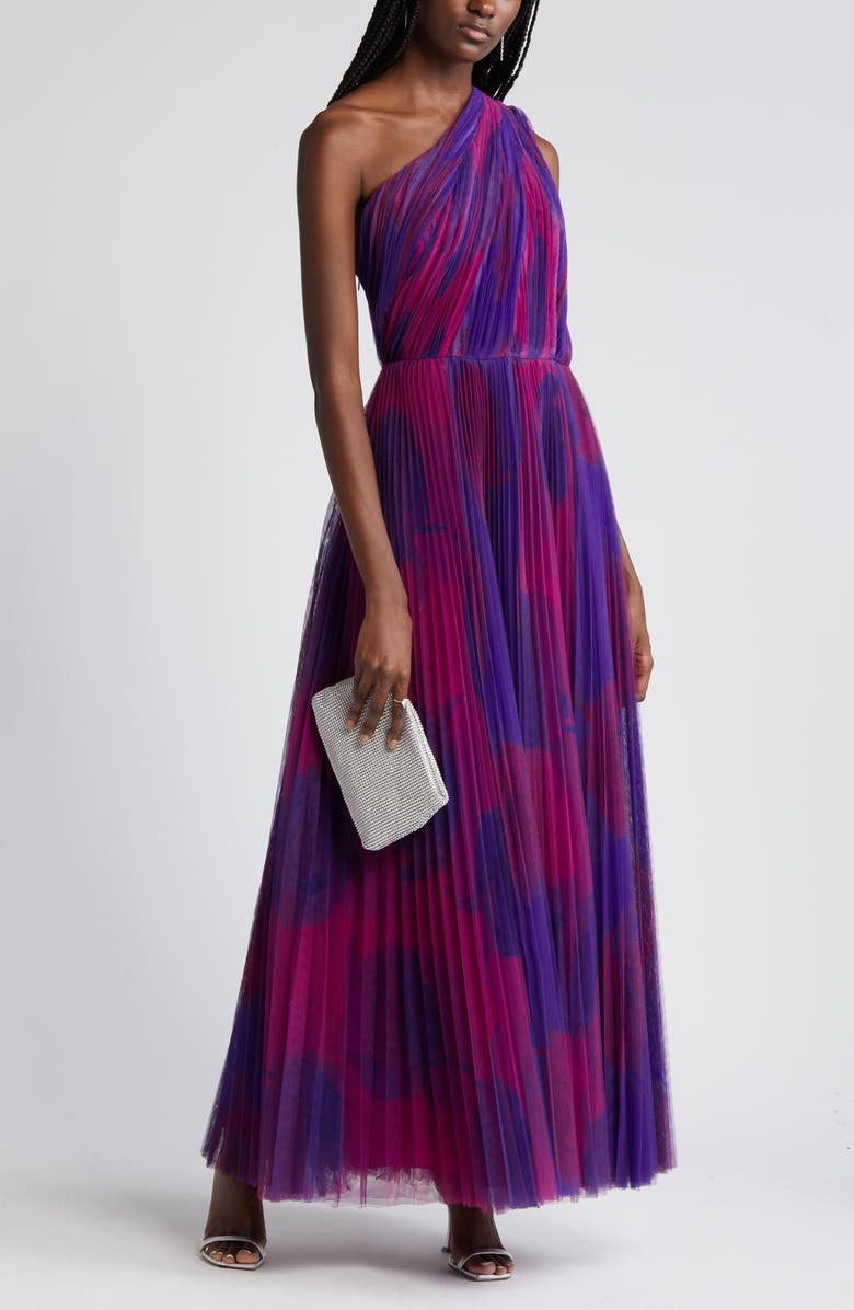 Hutch Tarina Print Pleated One-Shoulder Gown, Main, color, 