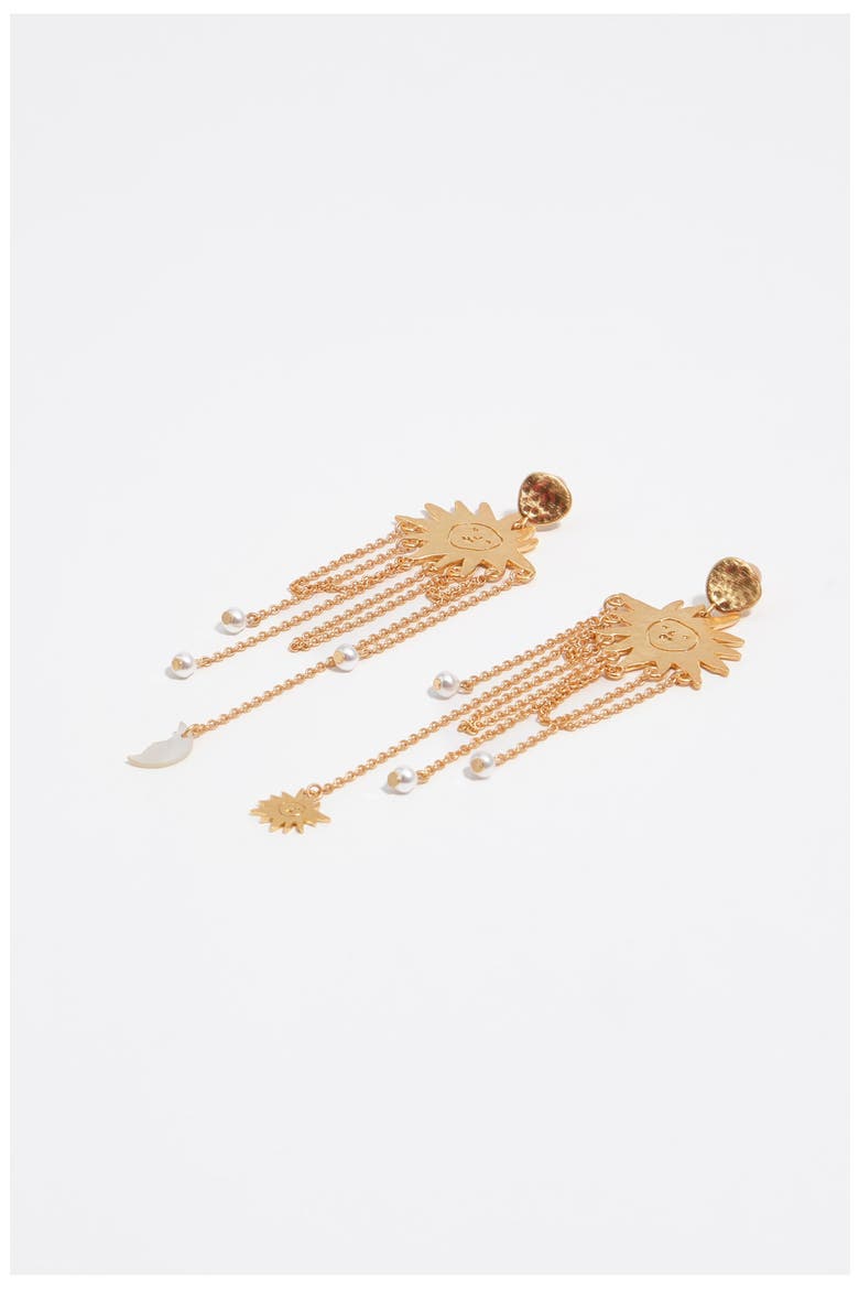 Sun Earrings With Brushed Chains, Alternate, color, GOLD