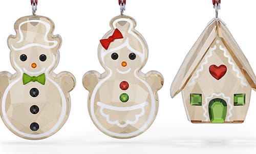 Swarovski Holiday Cheers Set Of 3 Crystal Gingerbread Ornaments In Brown