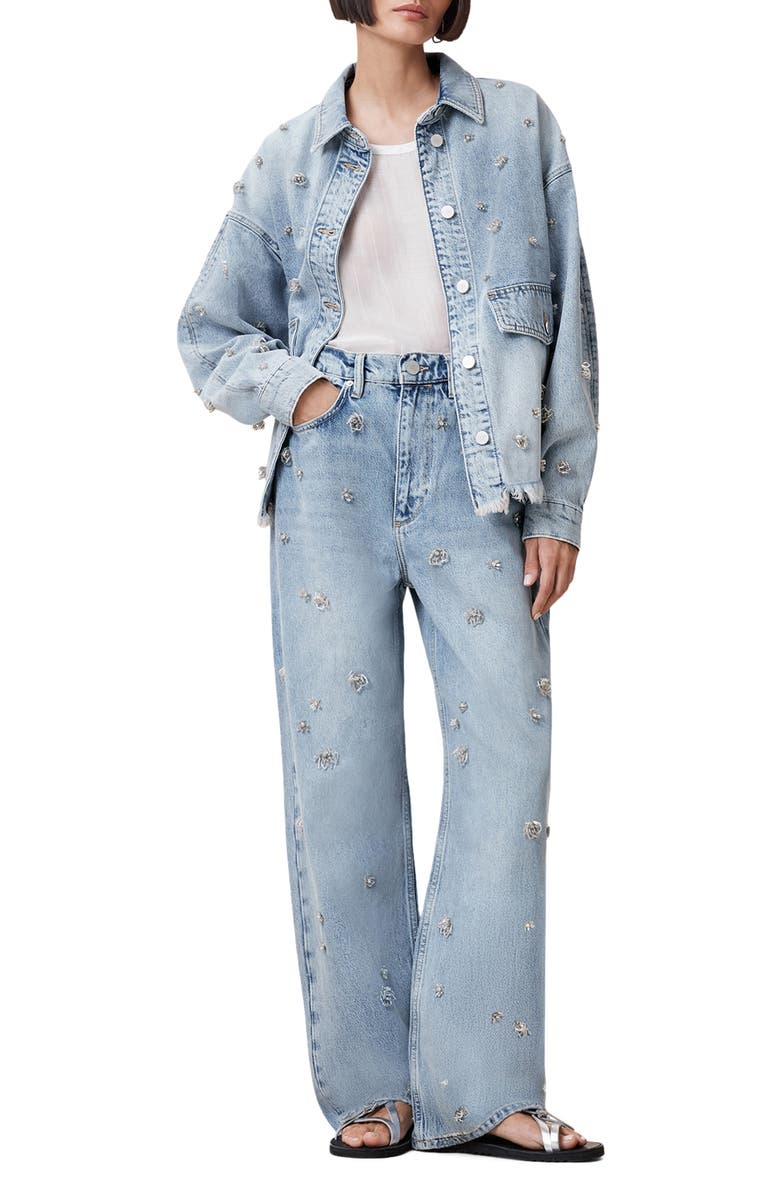 AllSaints Blake High Waist Embroidered Wide Leg Jeans, Alternate, color,