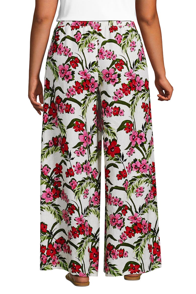 Linen High Rise Palazzo Pants, Alternate, color, Ivory/Pink Multi Floral Tropic