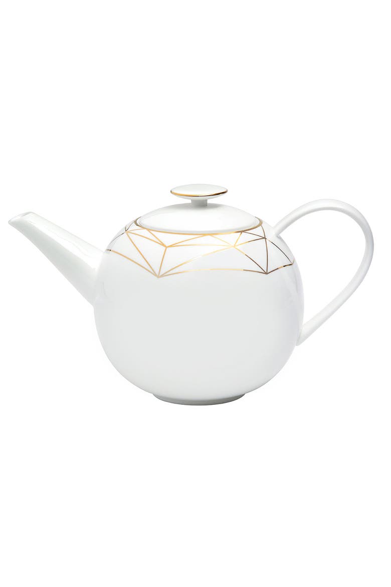 Gem Cut Gold Teapot, Main, color, White