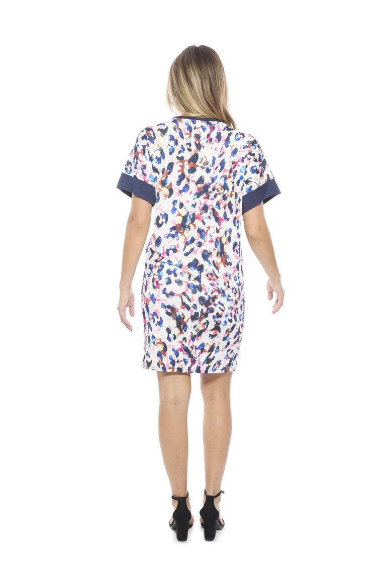 Womens Abstract Short Sleeve Knee Length T-Shirt Dress, Alternate, color, White Multi