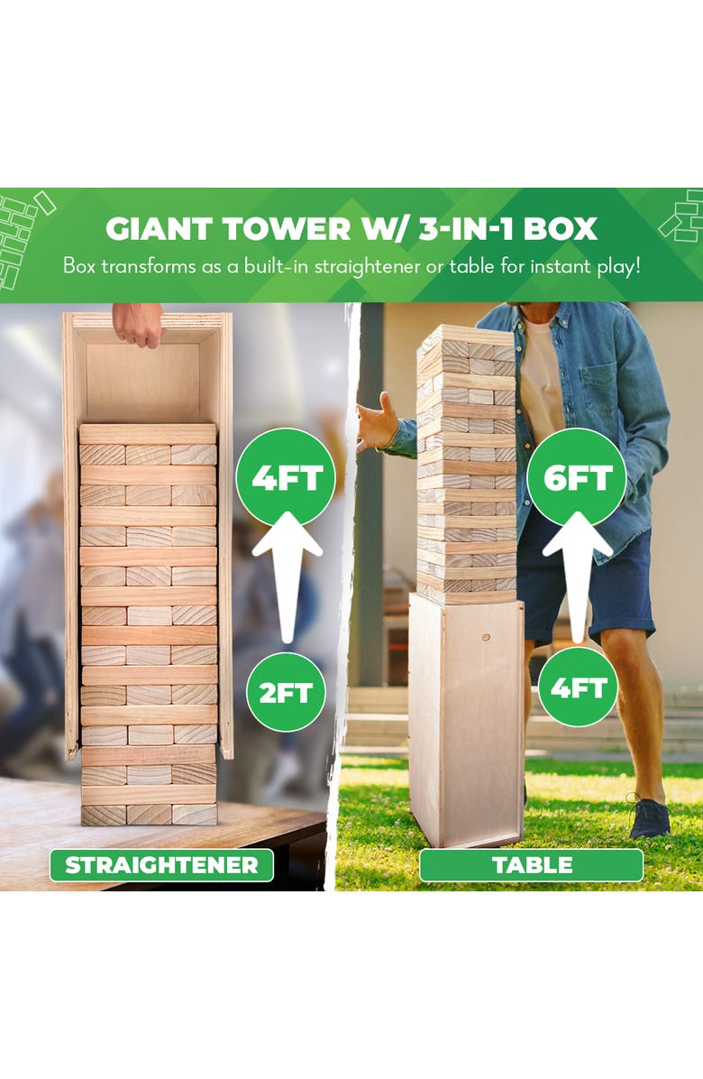 Swooc Games Premium Giant Tower Game w/ Straightener, Table, & Box, Alternate, color,